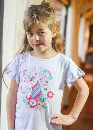 Blusa Verão Infantil Feminina Pregas Cor:Unicórnio Frufru;Tamanho:8