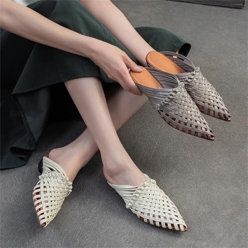 Women's Woven Leather Mary Jane Flats - Pointed Toe Summer Fashion Slippers3