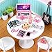 21 Pcs Dollhouse Miniature Laptop Computer Tablet Phone 1/12 1/6 Scale Tiny Book Drinks Guitar Instrument, Doll House Furniture Decor Cake Glasses Coffee Mini Headset, Camera, Potted Plants (Pink)