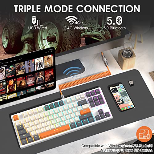 Image of Wireless Gaming Keyboard and Wrist Rest Pad and Custom Coiled USB C Cable,Triple Mode TKL Hot Swappable Tactile Switches,LIGHTSYNC RGB,Mechanical Keyboard Palm Rest for PC PS5 PS4 Xbox Mac-3 in 1 Kit