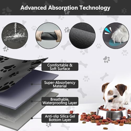 Caiyloxn Napfunterlage Hund 60 X 40 cm Haustierfuttermatte für Hunde und Katze Große Futtermatte Hundenapf Unterlage rutschfeste wasserdichte Futternapf Unterlage für Haustiere(Grau)