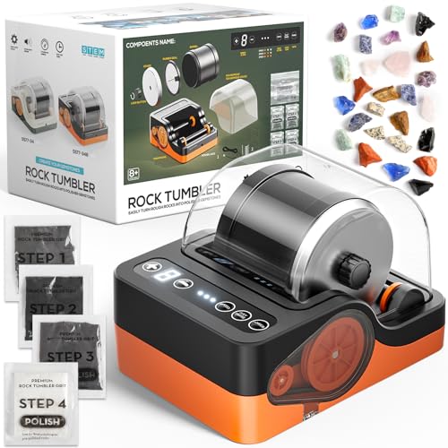 Professional Rock Tumbler Machine Rocks Polishing Machine Kit with Noise Reduction Cover for Kids Adults & Rock Collector 3-Speed Motor & 9-Day Timer Geology Hobby Toy Gift (Orange 2026 Upgrade)