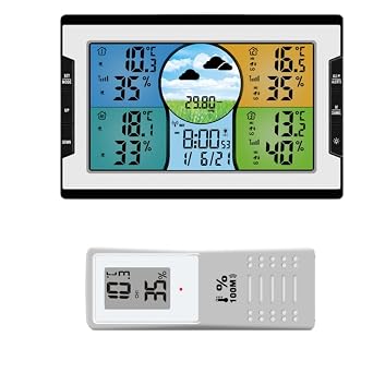 Weather Station, Remote Thermometer, Interior Decoration, Indoor and Outdoor Use, Indoor Outdoor Multifunctional Digital Thermometer and Hygrometer, Weather Forecast Function, Date and Time Display