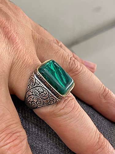 Malachite Gemstone Ring, Men Handmade Ring, Turkısh Handmade Ring, Embroidered Ring, Ottoman Jewelry #TOP4