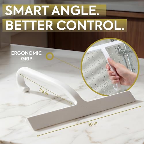 Image of GUTEWERK Shower Squeegee for Glass Doors - Bathroom Squeegee for Shower Glass & Tile Walls, Streak-Free & No-Squeak Silicone Blade, Stainless Steel Core, Hang Hook + Suction Cup, White, 10 Inch
