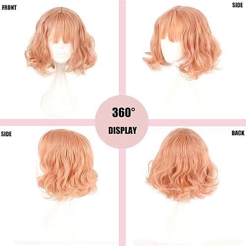 Miniatura 3 de NiceLisa Pelucas de cosplay de anime Harajuku corto ondulado rosa encantador pelo completo COS accesorios