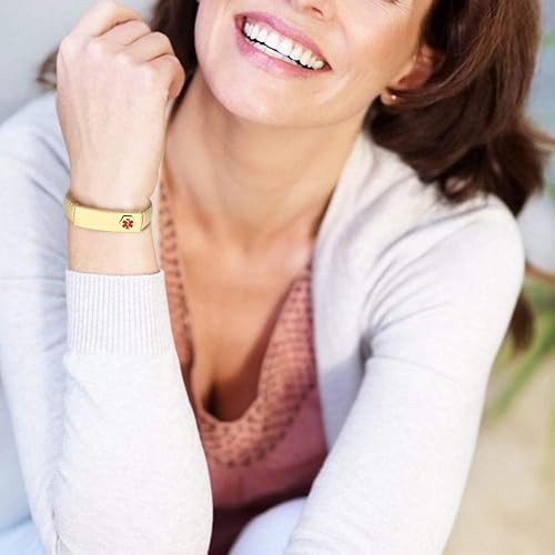 Miniatura 6 de Pulsera de alerta médica para hombres y mujeres, pulsera de identificación médica ajustable ajustable de acero inoxidable para diabetes, alergias,