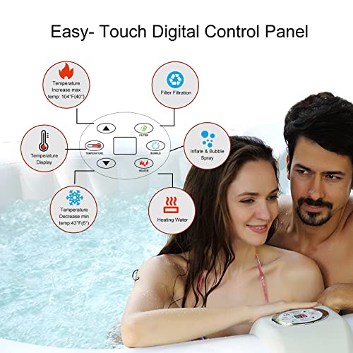 Relxtime Inflatable Hot Tub Spa, 2-4 Person Portable Hottub 61'' X 25.6'' Outdoor Blow Up Hot Tub With 120 Bubble Jets, Built In Heater Pump, Energy Efficient Inflation Cover, Square #TOP5