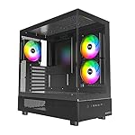 MONTECH XR-B, ATX Mid-Tower PC Gaming Case, 3x120mm ARGB PWM Fans Pre-Installed, Full-View Dual Tempered Glass Panel, Wood-Grain Design I/O Interface, 4090 GPUs, 360mm Radiator Support, Black - Image 2