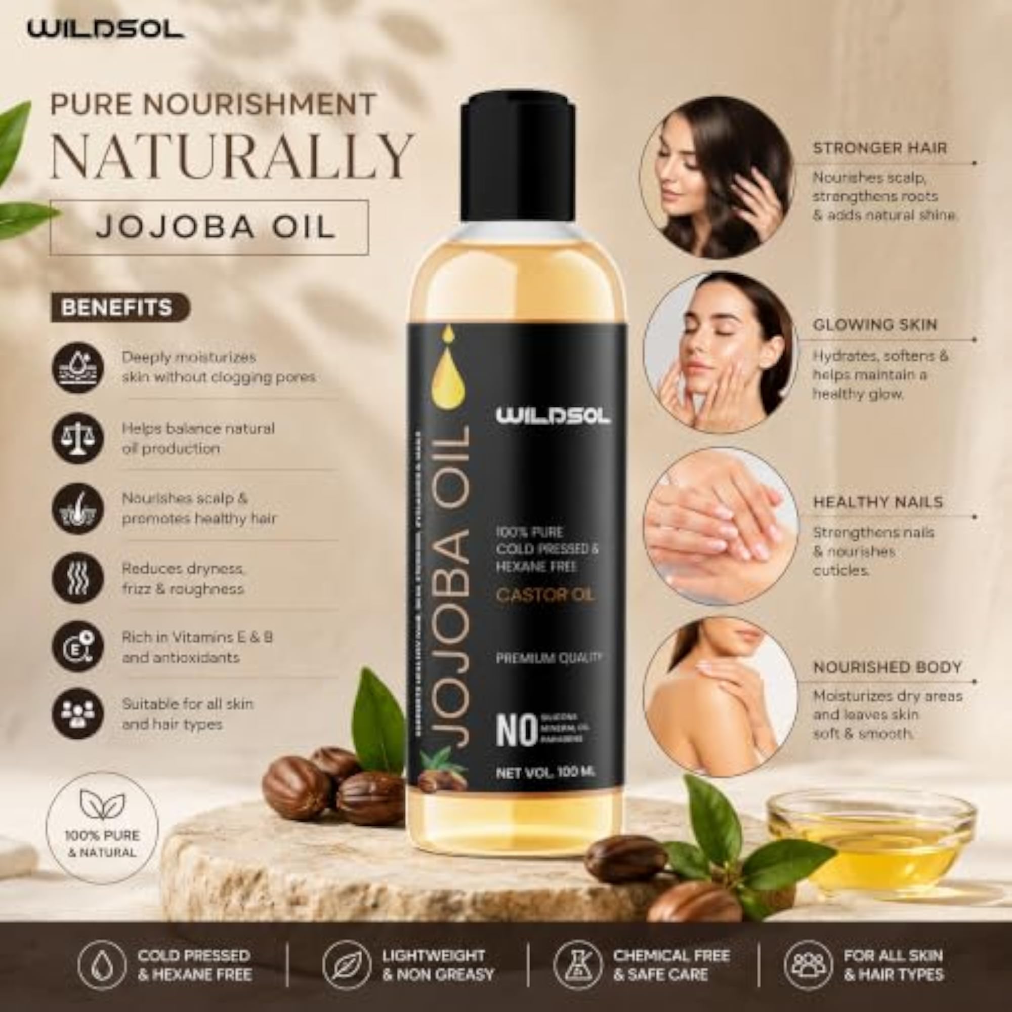 Jojoba Oil 100ml Cold Pressed Hexane Free