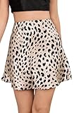 ALCEA ROSEA Women's Elegant Silky Satin Mini Skirt High Waist Short Skirt Leopard Print Mini A Line Skirts for Women 7805 (Cheetah,L