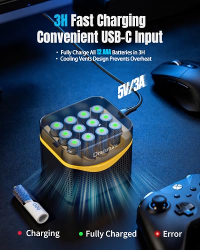 Image of 12-Pack 1300mWh Rechargeable AAA Lithium Batteries with Charger