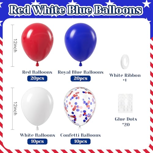 Image of BAUANOOY Red White and Blue Balloons, 60pcs 12 Inch Red White and Blue Decorations with Confetti Balloons for Independence Day Patriotic Anniversary Veterans Day Graduation Birthday Party Decorations