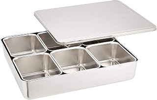 TIKUSAN Stainless Seasoning Container Yakumi Pan Spice Storage Box Tray with Lid Medium Size Made in Japan (6 Containers)