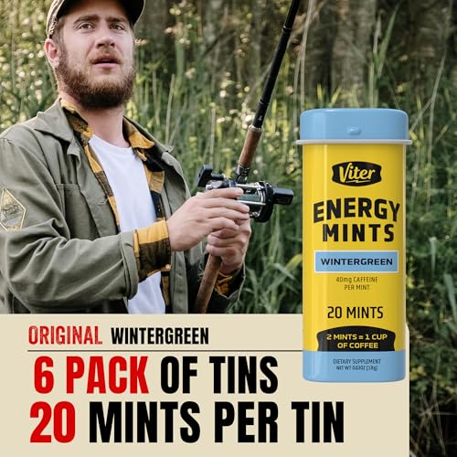 Image of Viter Energy Caffeinated Mints 40mg Caffeine, B Vitamins, Sugar Free. (Wintergreen, 20pcs, 6 Pack)