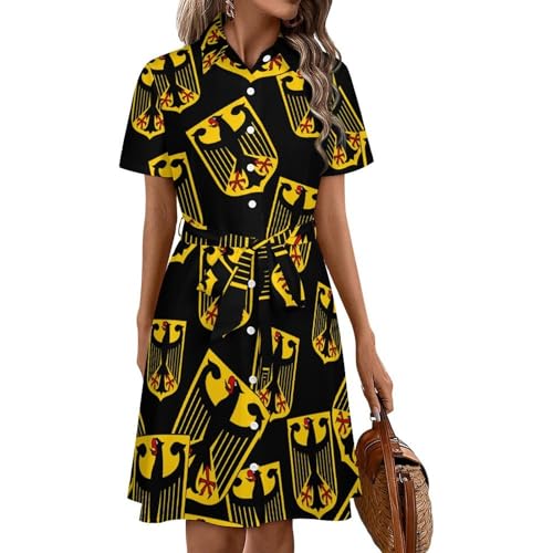 German Coat of Arms Women's Shirt Dress Short Sleeve Button Down