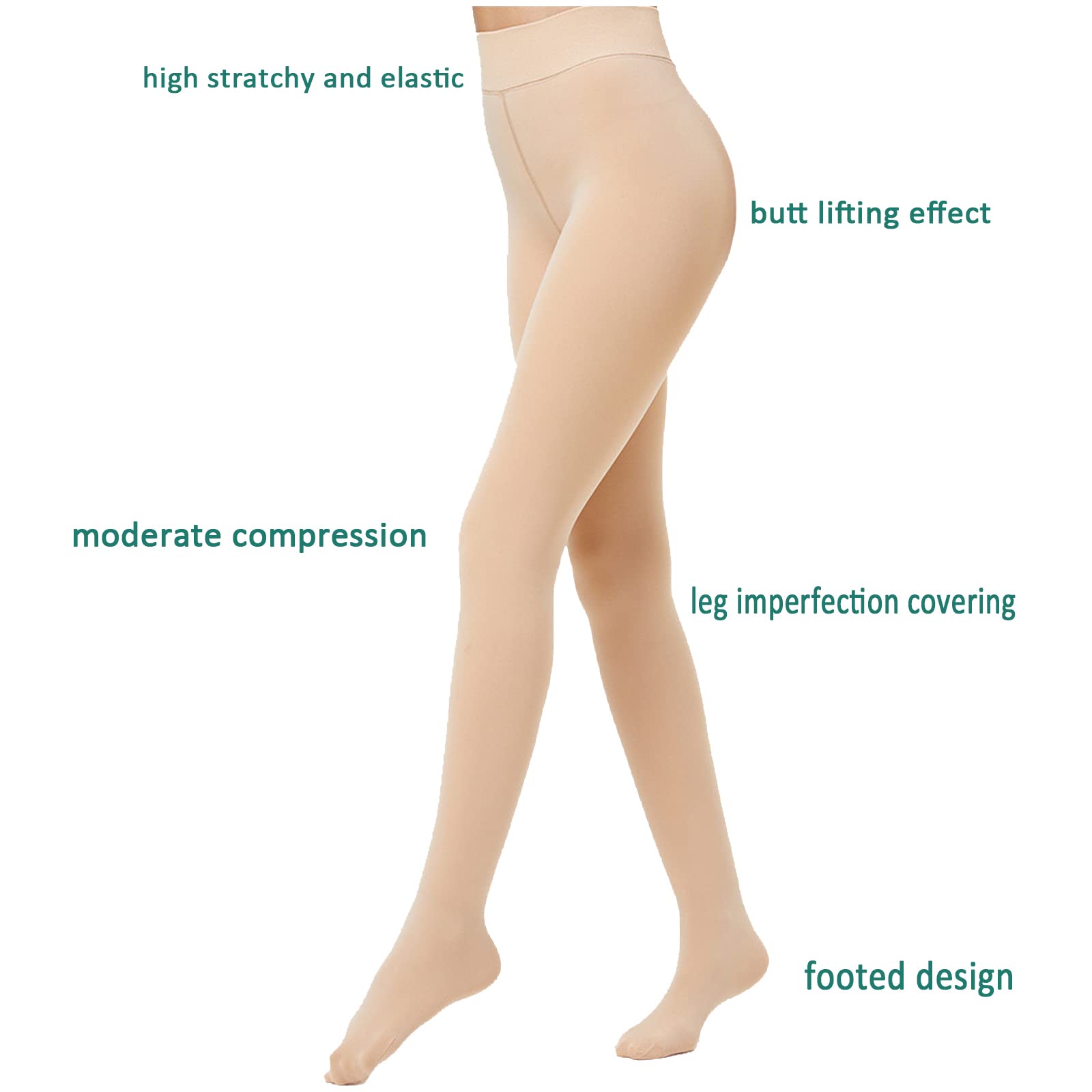 PUNKYOUTH - Collant termici invernali da donna spessi e caldi, in pile imbottito, color pelle, coprenti