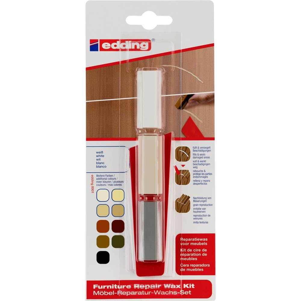 edding 8901 Möbel-Reparatur-Wachs-Set - weiß - zum Auffüllen und Reparieren von Kratzern und Löchern auf Möbeln und anderen Holzoberflächen