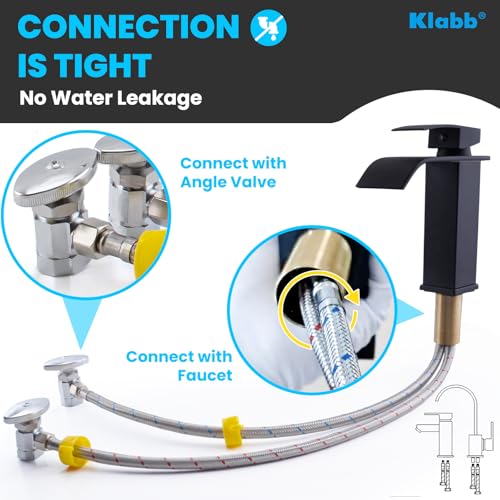 Image of Klabb 32-Inch Stainless Steel Braided Faucet Supply Line, 3 /8 inch Compression x M10 Faucet Connector, Includes 1 /2 inch FIP Adapters, SS304 Flexible Water Hose for Bathroom & Kitchen Sink Faucets