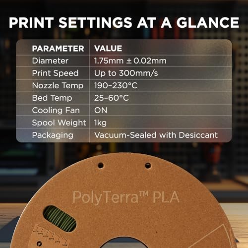 Polymaker Matte PLA Filament, 3D Printer PLA Filament 1.75mm 1kg - PolyTerra 3D Printing PLA Filament, Army Dark Green