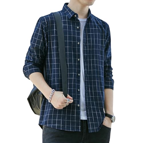 Chemise à carreaux homme en coton ample au style japonais minimaliste