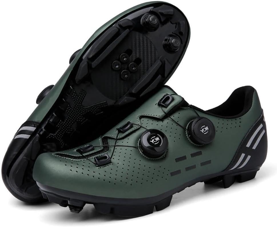 Zapatillas de Ciclismo Hombre & Mujer Carretera / MTB - Sistema SPD de Autobloqueo, Zapatillas de Bicicleta Ligeras & Transpirables con Suela Plana para Carretera & Montaña (Unisex),Verde*Road-45 EU