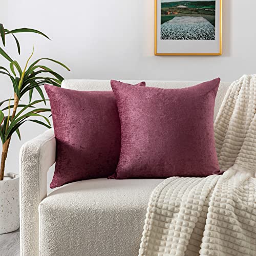 Mangata Casa Throw Pillow Covers For Couch -Rose Wine Chenille Decorative Pillows 18X18 For Bed- Set Of 2 Square Farmhouse Pillow Covers(Rose Wine 18X18In) #TOP1