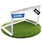 Outivity® Fußballtor für Kinder 2er Set weiß, ohne Stolperfalle, je 120x90cm, inkl. 8+2 Heringen und Tragetasche, pop-up Fussballtore für Garten Kinder