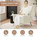 Hawthyhome Relaxsessel/Einzelsofa/Fernsehsessel/Ohrensessel mit Kopfkissen und Gold Metallfüßen aus Samt bis 130kg Schlafzimmer Wohnzimmer Beige
