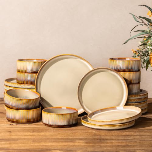 Image of TheTerra Ceramic Dinnerware Set for 8, 24-Piece Plates and Bowls Set