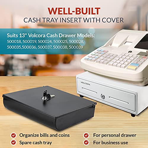 Cash Drawer Tray With Locking Cover - 11.7 X 10.3 X 2.3 Inch Metal Cash Lock Box With Lid - 4 Bill / 5 Coin Cash Tray Money Organizer For Volocara 13” Fully-Removable Cash Drawers - For Business Use #TOP2
