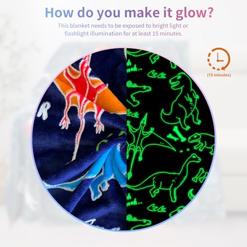 Image of COMFAR Dinosaur Blanket for Boys, Dinosaur Glow in The Dark Blanket for Kids /Toddler /Baby, Soft Fleece Blankets and Throw, Birthday 40 inchx 50 inch