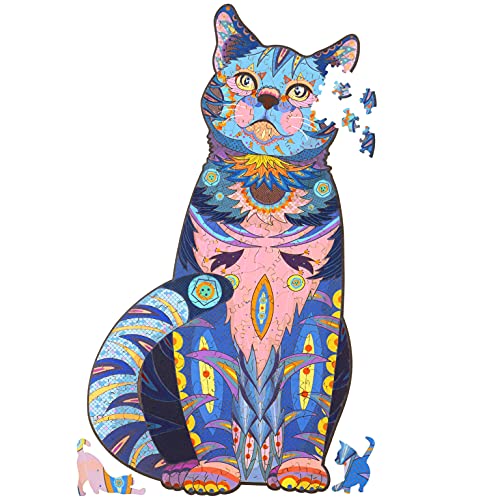 Wooden Puzzles for Adults, Wooden Blue Cat Jigsaw Puzzles with Animal Shaped Pieces, Unique Wood Cat Shape Puzzle for All Ages, Ideal for Challenging and Gift (7.7×13.8 inches) 200 pcs - M Wooden Puzzles for Adults, Wooden Blue Cat Jigsaw Puzzles with Animal Shaped Pieces, Unique Wood Cat Shape Puzzle for All Ages, Ideal for Challenging and Gift (7.7×13.8 inches) 200 pcs - M