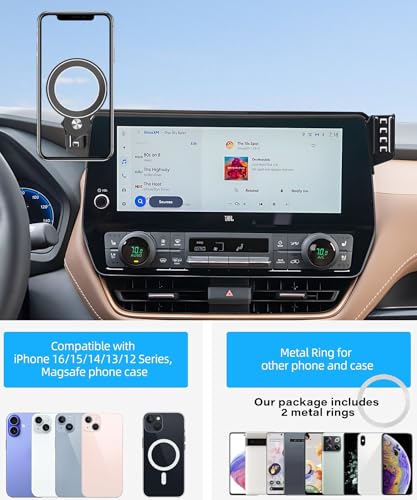 Image of Car Phone Holder for 2024-2026 Toyota Grand Highlander /Hybrid Accessories | 12.3-inch Screen Clip-On MagSafe Strong Magnetic Cell Phone Mount, 360 Rotatable Hands-Free Holder,Not Block Air Vents