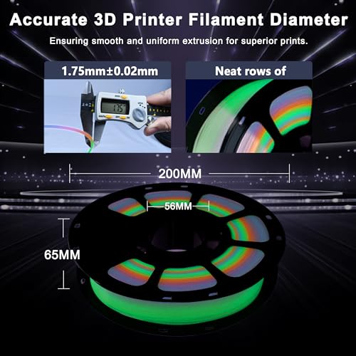 Image of iBOSS Rapid PLA+ Filament 1.75mm Luminous Rainbow, PLA Plus Glow in The Dark 3D Printer Filament 1kg Spool, Dimensional Accuracy + /- 0.02mm, Brilliant Long-Lasting Glow Rainbow 02