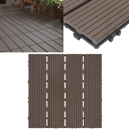 UISEBRT 22 piastrelle per pavimenti in WPC, effetto legno, per balconi, terrazze, piastrelle a clic, in plastica, per giardino, balcone, terrazza (30 x 30 cm, marrone chiaro)