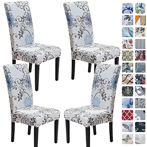 Image of SPRINGRICO Polyester Chair Covers For Dining Room (4 Pack, Floral5, Multicolor)