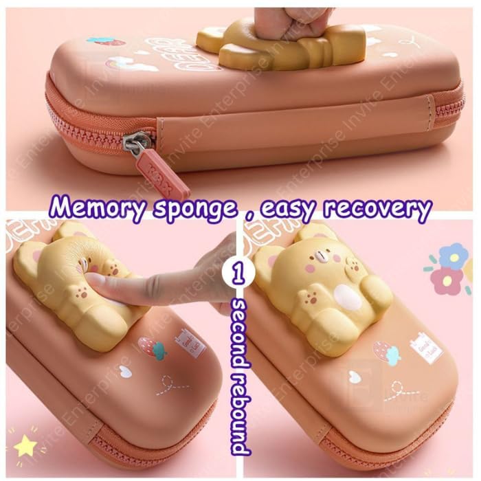 Image of Invite Enterprise Cartoon Theme 3D EVA Pencil Case - Multipurpose Zipper Pouch for Kids, Girls - Pen and Pencil Bag for School, Stationery Storage Box (Dear Small)