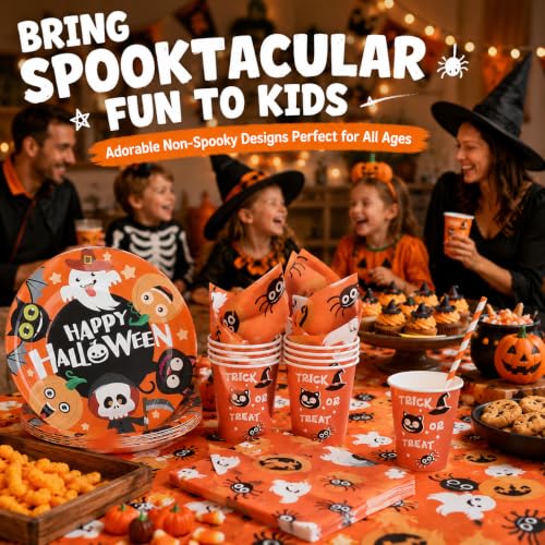 HEMOTON Halloween Geschirr Set, 24 Pappteller, 24 Becher, 48 Servietten – Ansicht 6
