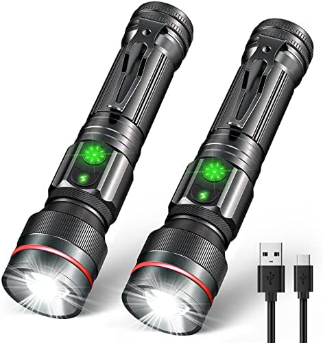 WdtPro Rechargeable Flashlights (Battery Included), LED Tactical Flashlight with Clip, Portable Dual-Switch, 1500 High Lumen Super Bright Flashlight for Gift, Camping, Emergency