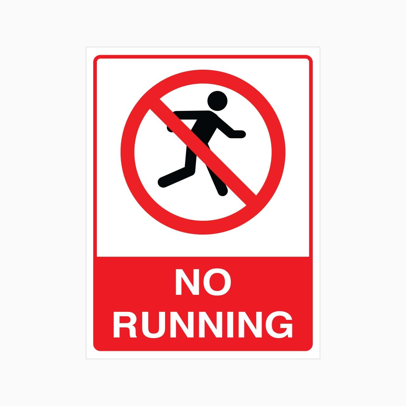 NO RUNNING Sign, 12x8 Metal Tin Sign, activity ban for schools, halls and public indoor spaces.