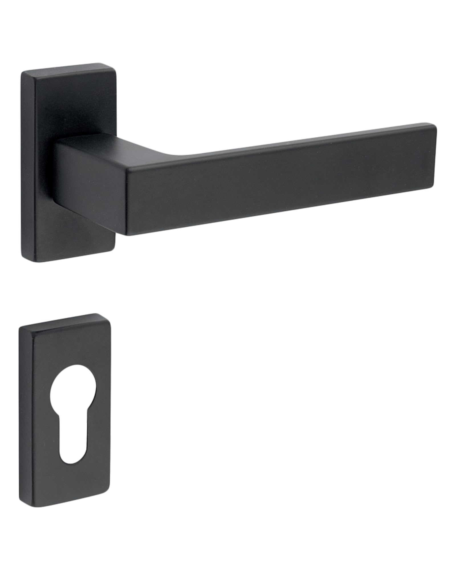 Gedotec Juego manillería marco estrecho aluminio | 1 juego herraje puerta Manilla para puerta de habitación en roseta estrecha | PZ - cylinder | Par manillería negro | PUSH 1317