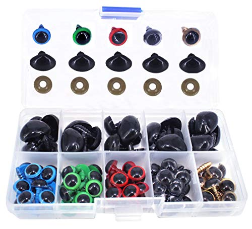 BESTCYC 1box(75pcs) 10MM 5Color Plastic Safety Eyes and Noses Set for Teddy Bear Doll Animal Puppet Crafts