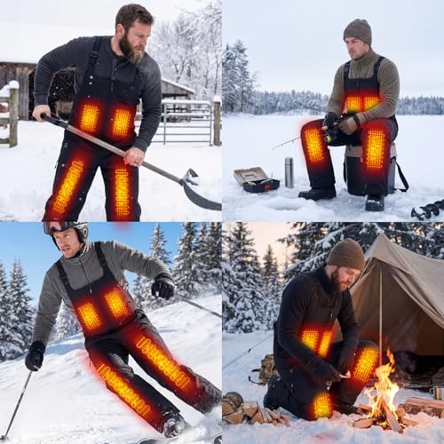 Qdreclod Beheizbare Latzhose Herren Hose mit 7,4V 16000mAh Akku, Wasserdicht Latzhosen für Herren Skihose, Winter Overall Beheizte Arbeitslatzhose Männer Berufshose mit vielen Taschen (Größe L