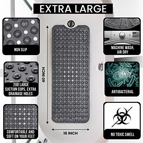 Image of ENKOSI Bath Mat - Large Non Slip Bathtub & Shower Mat - Extra Long 40 X 16 Inch Bathroom Mats for Tub Nonslip Anti Slip Bathmats (40X16 Pearl White 1-Pack)