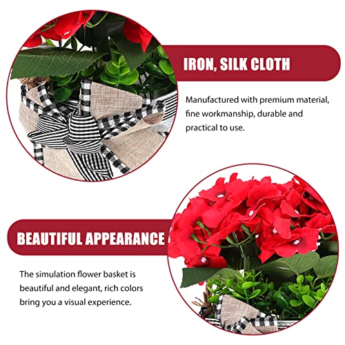 Clispeed Artificial Outdoor Plants Red Geranium Bucket Wreath Artificial Spring Summer Wreath With Burlap Bow Front Door Outdoor Hanging Wreath For Farmhouse Cottage Porch Decor Spring Decor #TOP1