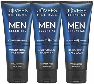 Jovees Herbal Men's Essential Advanced 4 in 1 Moisturizing Face Wash | Fight Acne & Pimples, Brighten Skin, Clears Dirt, Oil Control, Refreshing Feel | with Vit C & Vit E | Deep Pore Cleaning | For All Skin Type 100g (Pack of 3)