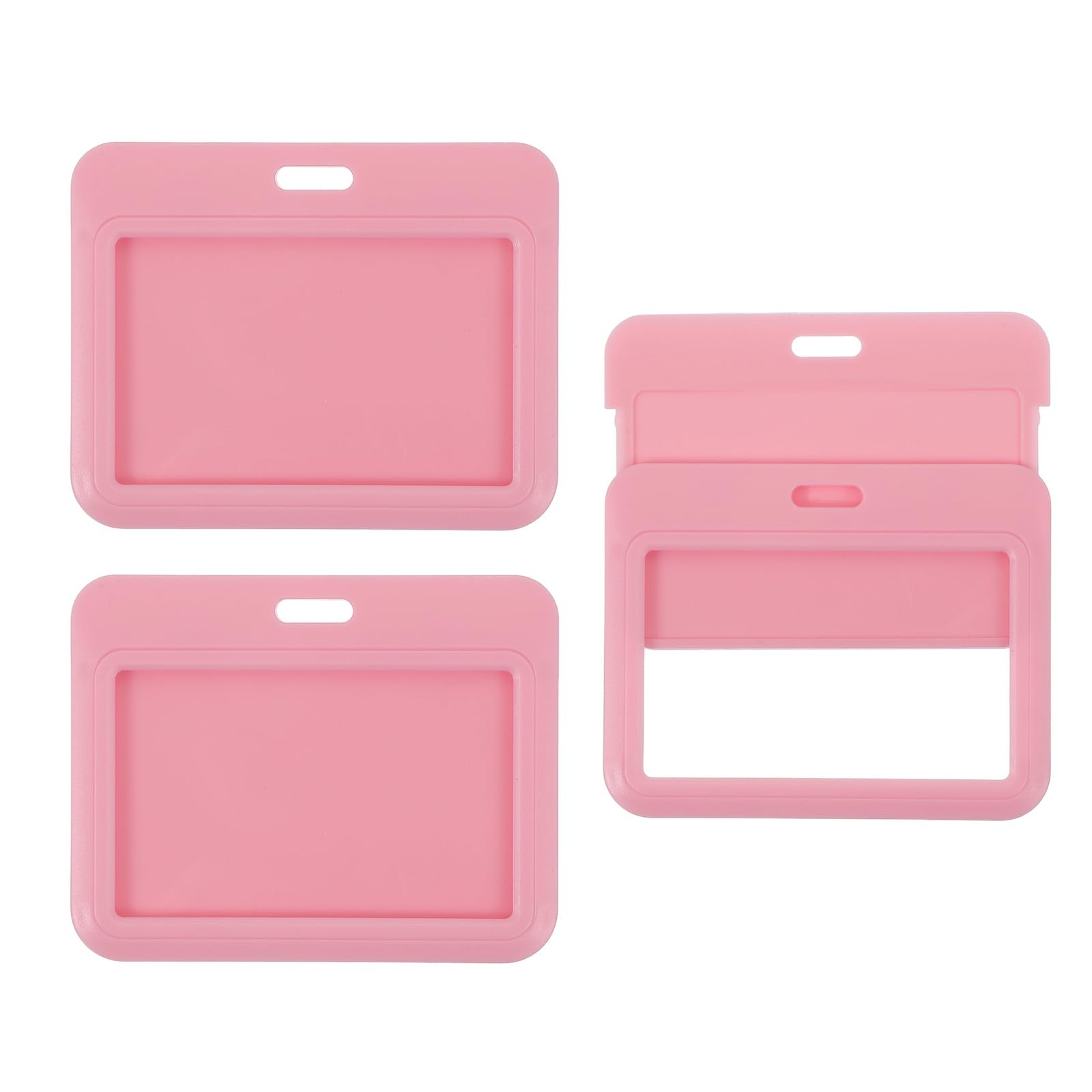 PATIKIL 3 Pack Clear Badge Holder, Plastic ID Badge Holder Clear Window Horizontal ID Protector Clips for Credit Cards Proximity Key Cards Licenses, Pink