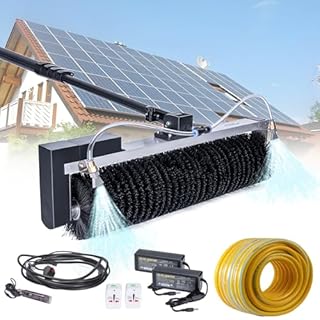Machine de Nettoyage de Panneaux Photovoltaïques à Tige Télescopique,équipement de Nettoyage Solaire,Kit de Perche Alimentée en Eau Photovoltaïque,Brosse de Nettoyage à Eau Rotative à 360°,7.5M/25Ft