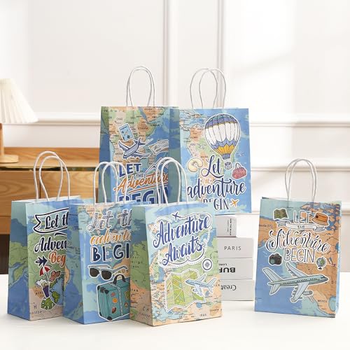 YGCHEN Geschenktüten Reise Papiertüten Abschlussfeier Süßigkeiten Tüte Weltreisen Partytüten Abenteuer Reisen Goodie Tüte Flugzeug Candy Tüten Geburtstage Party Mitgebsel 12 Stück